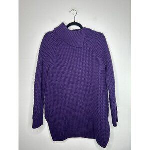 Lands' End Women's Oversized Cowl Neck Sweater Purple Cable Knit Size Med…